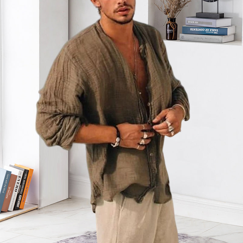 Men's Linen Simple Design Long Sleeve Shirt