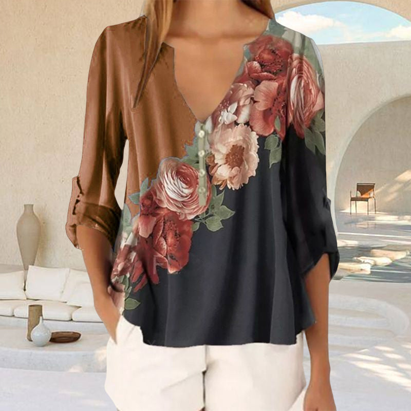V-neck Printed Chiffon Shirt
