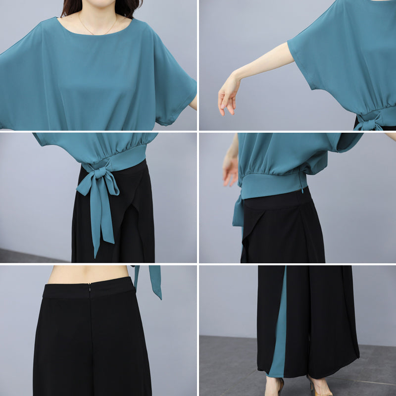 Chiffon Wide Leg Pants 2 Piece Set