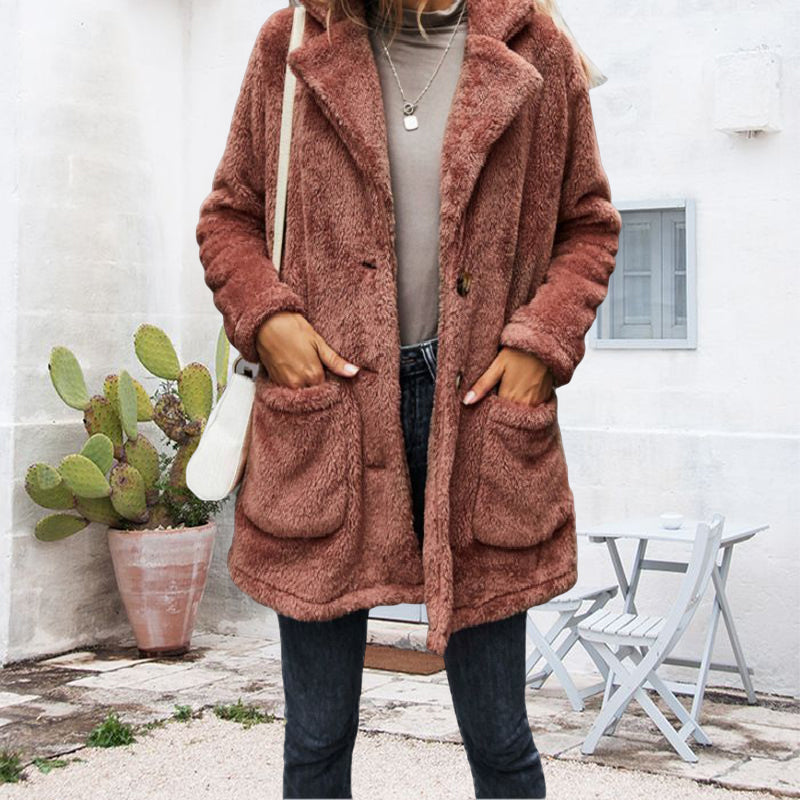 Thickened Plush Coat With Lapels