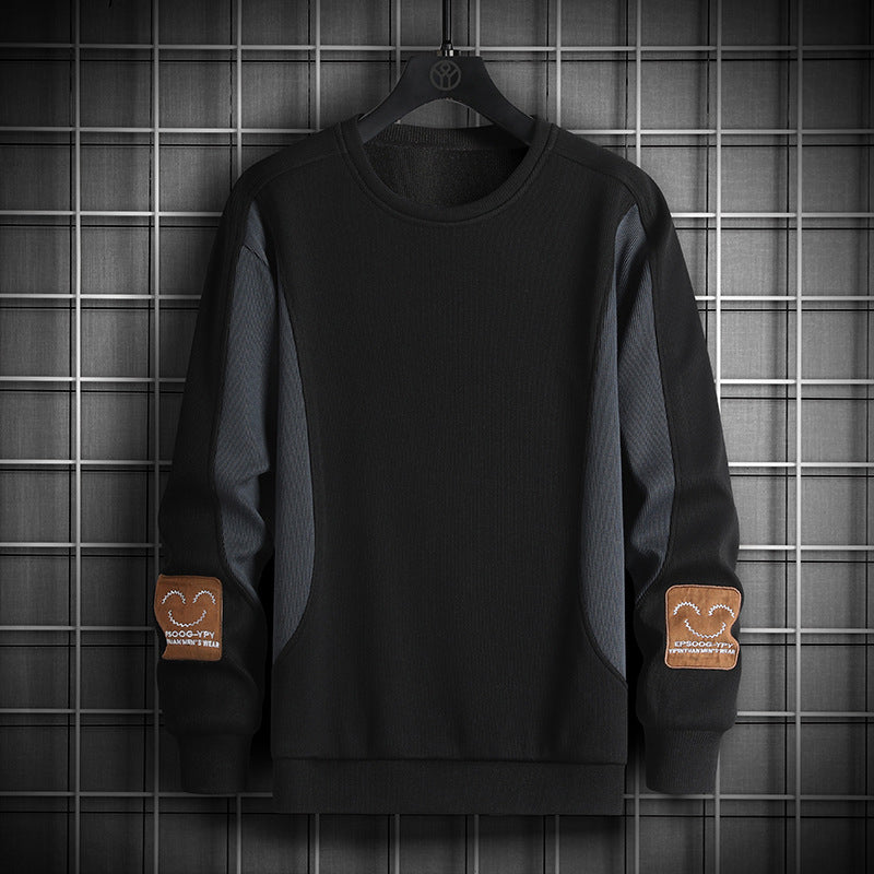 Thread Embroidery Colorblock Pullover Sweatshirt