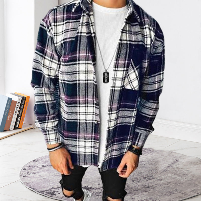 Wool Lapel Single-Breasted Plaid Shirt Jacket