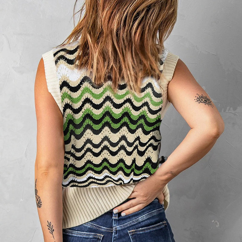 Wavy Striped Knitted Vest Sweater