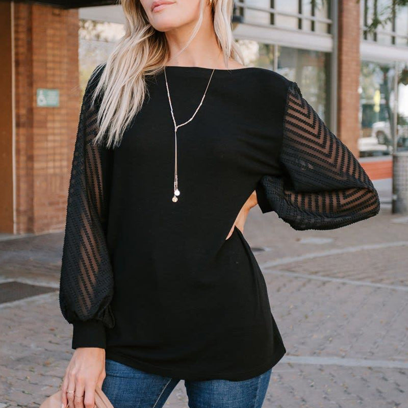 Balloon Sleeve Mesh Top