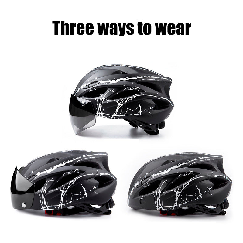 Bike Helmet with Goggles Visor and LED Back Light