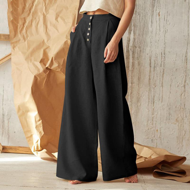 Button Cotton and Linen Trousers