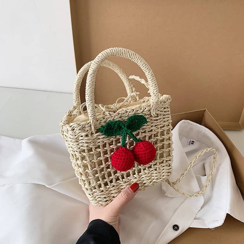 Cherry Decor Beach Straw Bag
