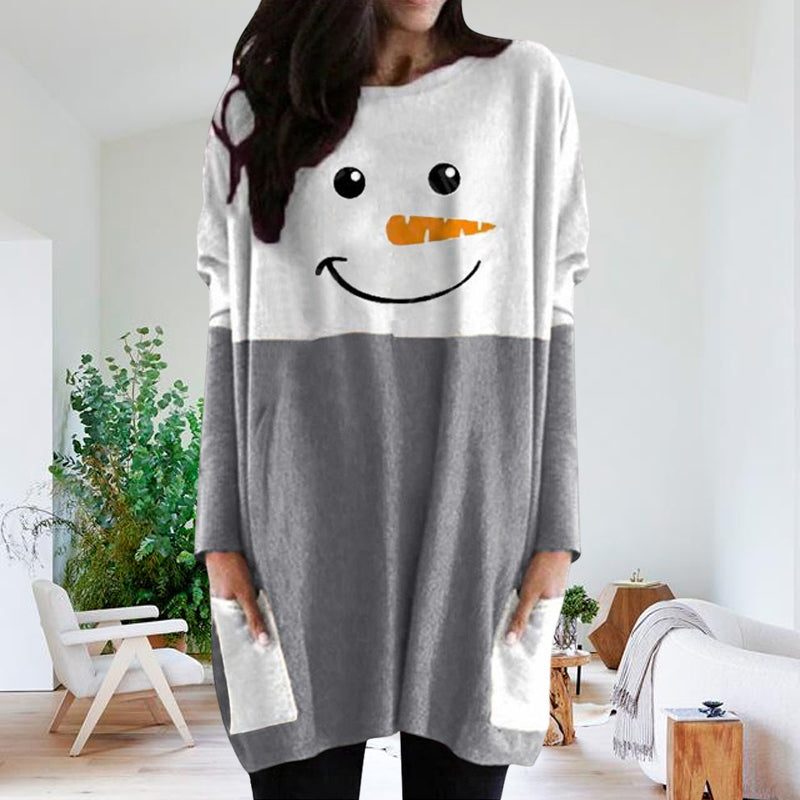 Christmas Snowman Print Long Sleeve Dress