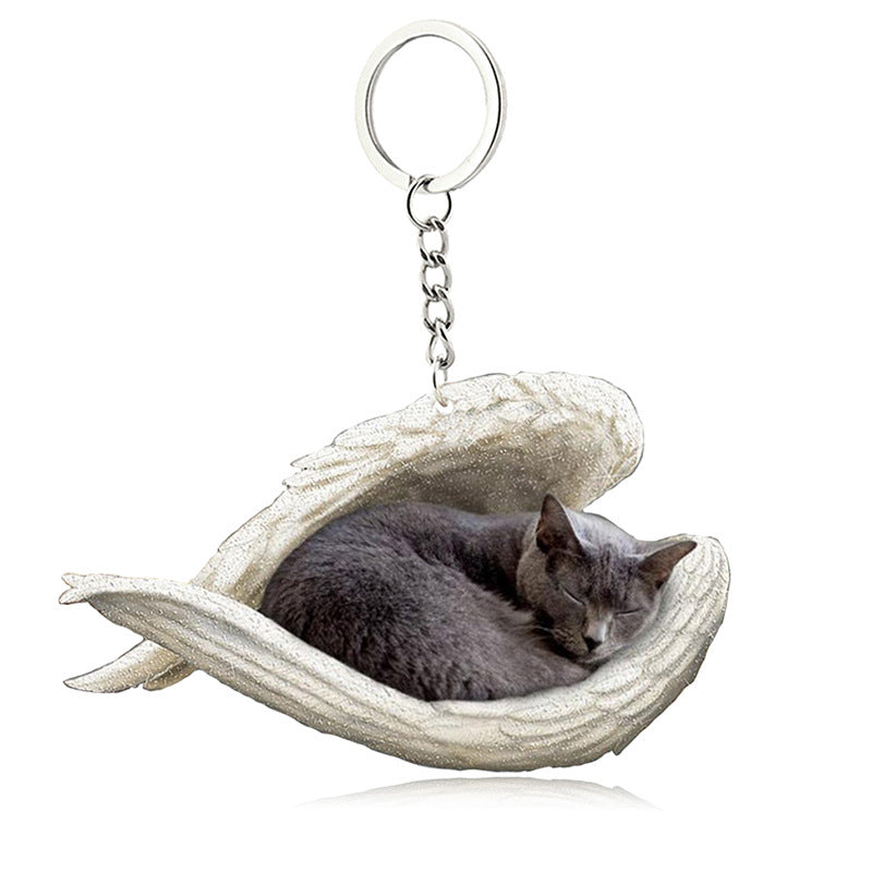 Acrylic Cat Angel Keychain