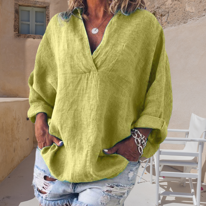 Oversized Loose Long Sleeve V-Neck Linen Shirt
