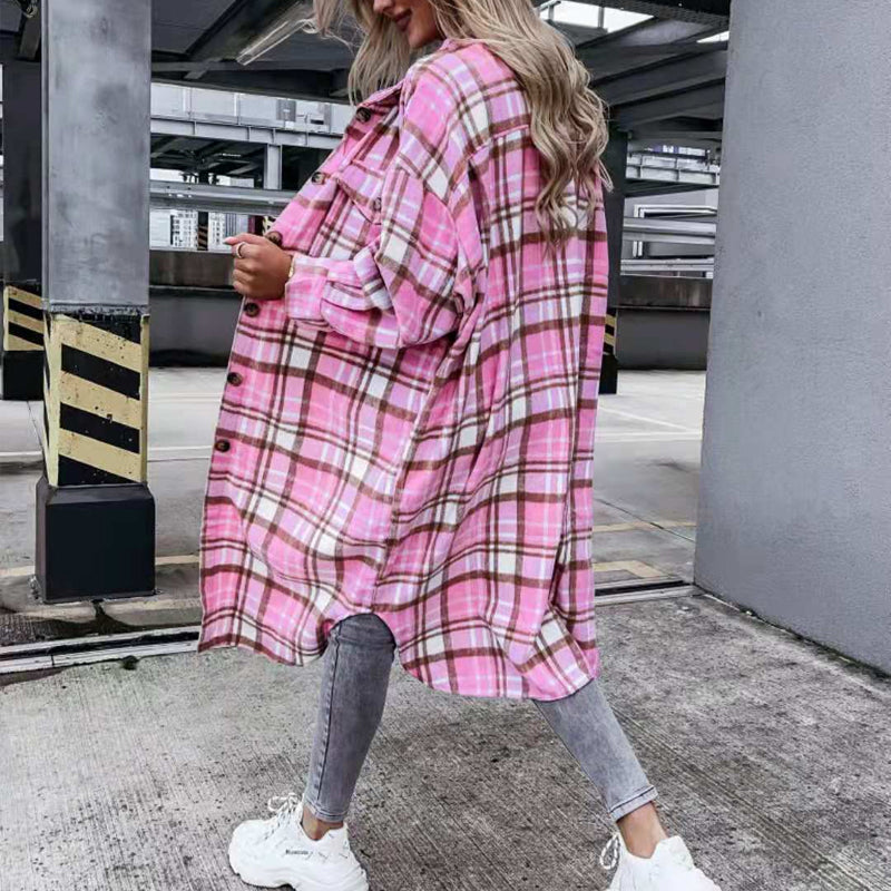 Women Plaid Lounge Shirt Coat