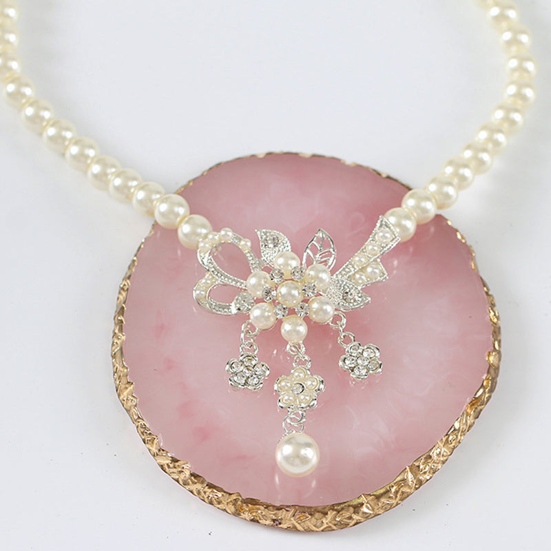 Crystal Diamond Pearl Necklace and Earring Set