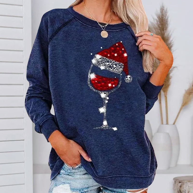 Christmas Wine Glass Print Sweatshirt