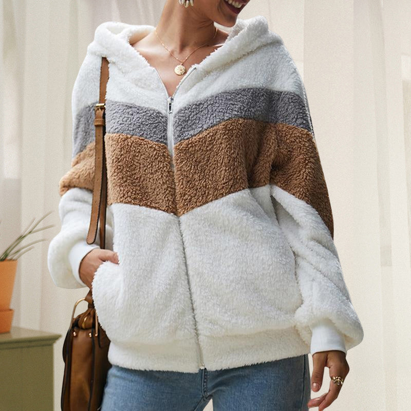 Plush Contrast Zip Sweatshirt