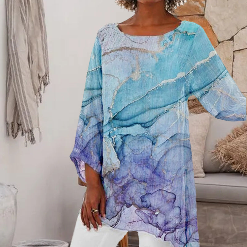 WOMEN'S MARBLE PRINT VINTAGE CASUAL TOP