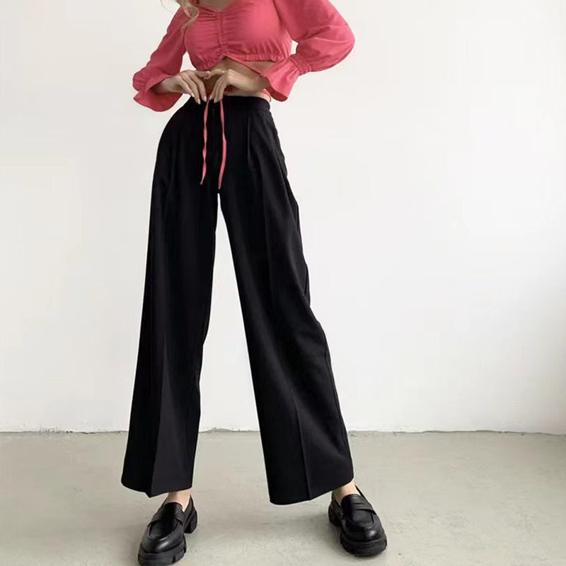 Solid Color Suit Elastic Waist Casual Pants