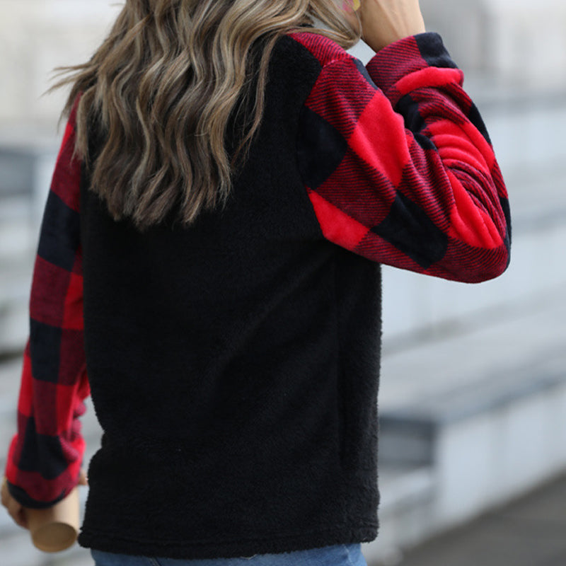 Women's Long Sleeve Top Plaid Quarter Zip Sweatshirt