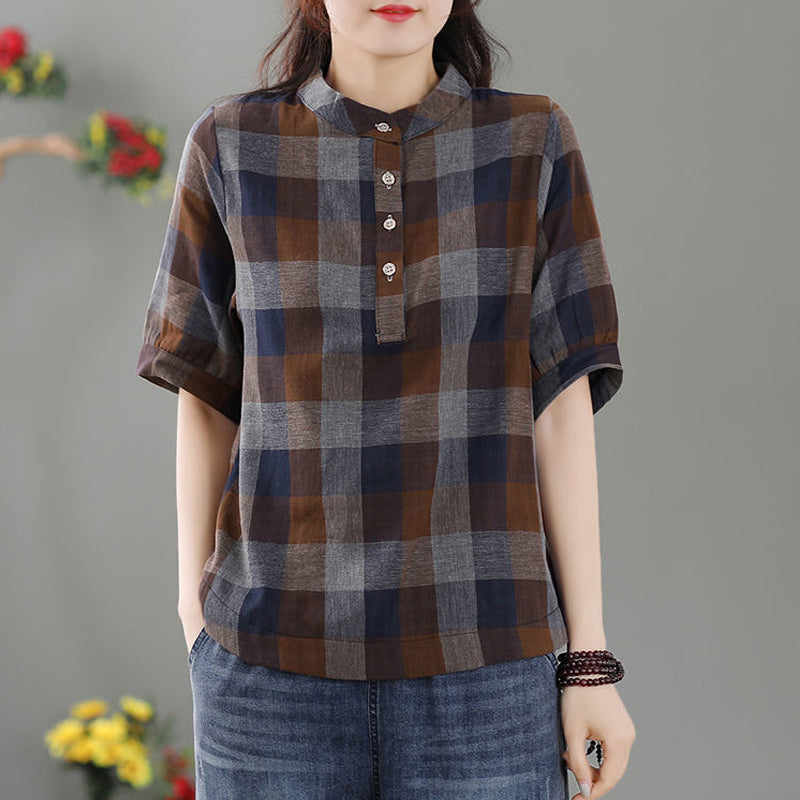 Vintage Plaid Lantern Sleeve Top