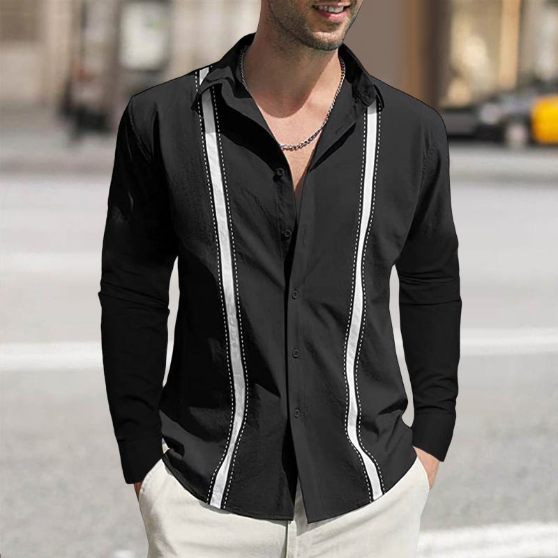 Men's Lapel Colorblock Long Sleeve Cardigan Shirt