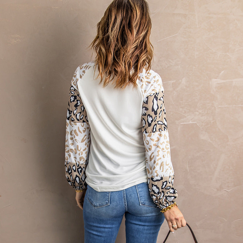 Leopard Print Colorblock Crewneck T-Shirt