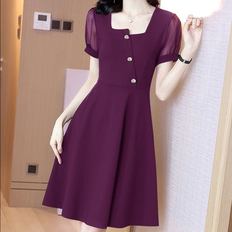 Square Neck Mesh Short Sleeve Dress