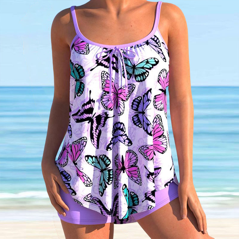 Women's Printed High Waist Split Boxer Swimsuit