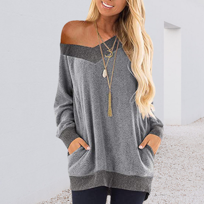 V Neck Contrast Pocket Sweatshirt