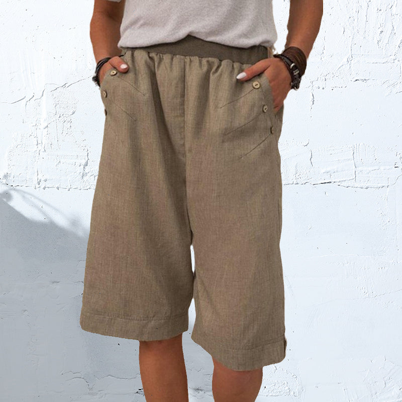 Solid Color Cotton and Linen Pants