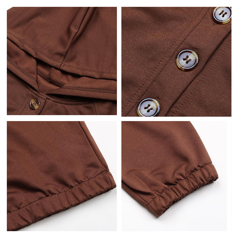 Ladies Casual Hooded Button Pullover Sweatshirt