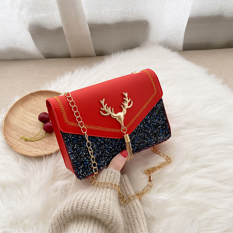 Shoulder Bag with Sequins and Antlers
