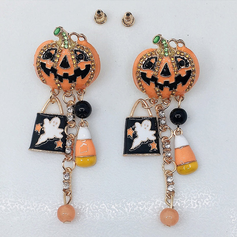 Pumpkin Ghost Creative Halloween Tassel Earrings