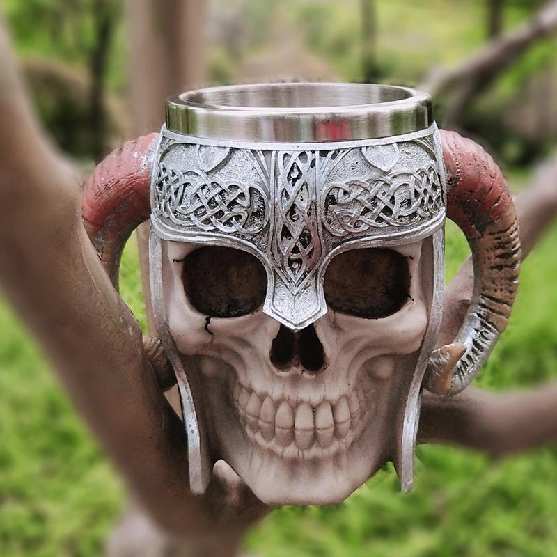 Viking Skeleton Mug with Horn Handles