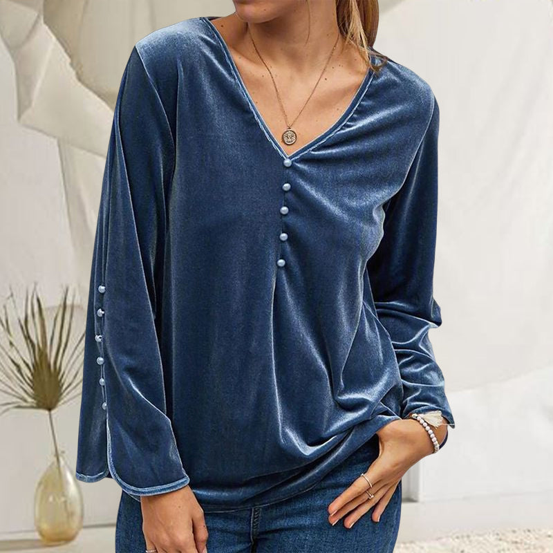 Gold Velvet V-Neck Top