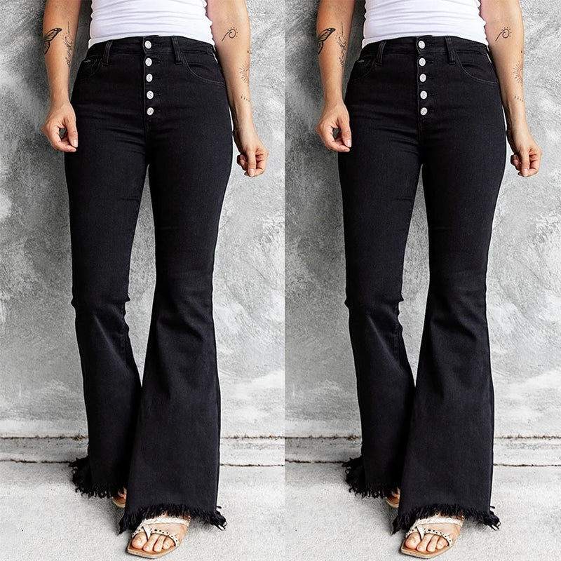 Multi-button Flared Jeans