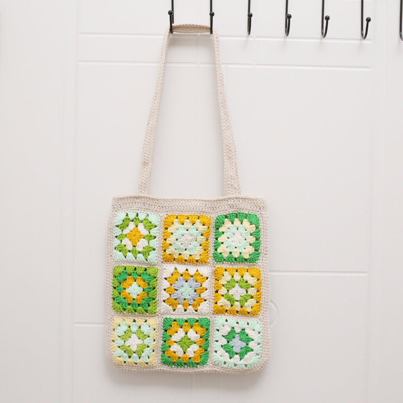 Checkered Knit Shoulder Bag