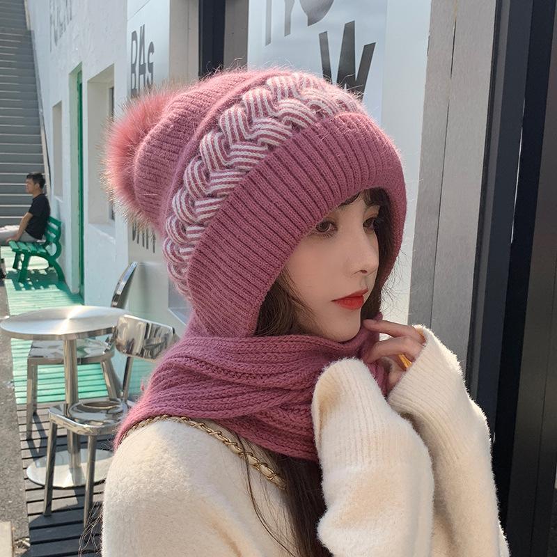 All-match cute knitted chunky hat scarf
