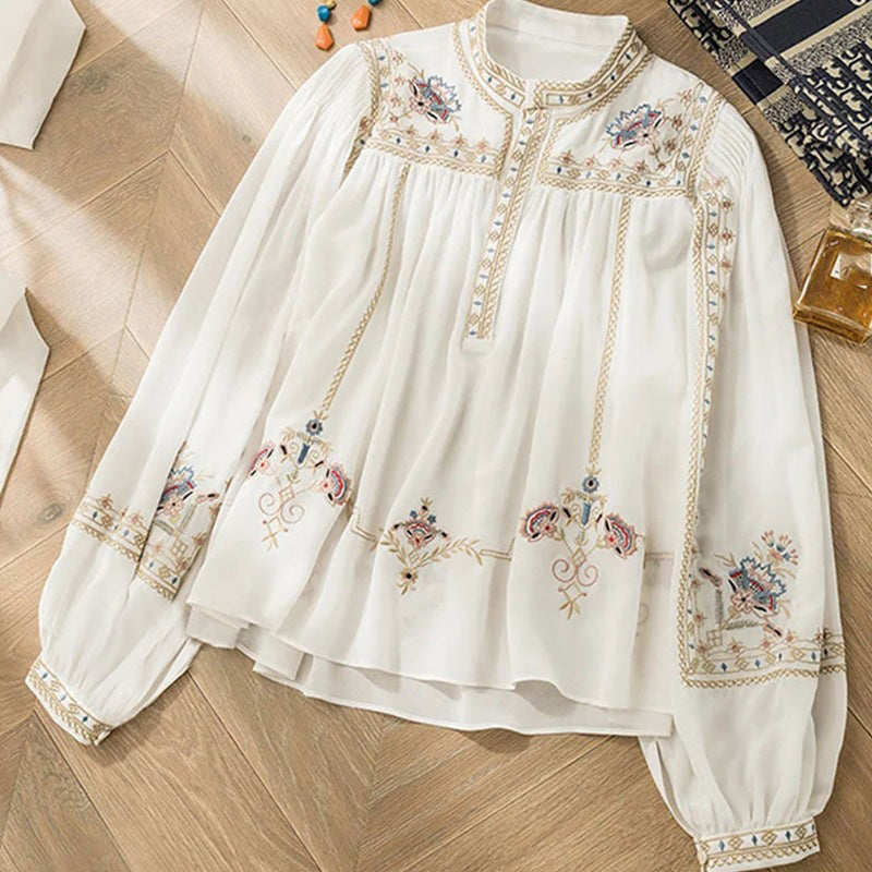 Elegant White Top Quality Embroideried Chiffon Blouse