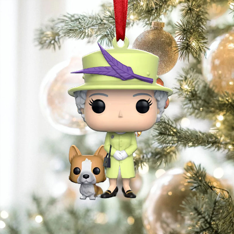 Queen Elizabeth II with Corgi - Christmas Ornament