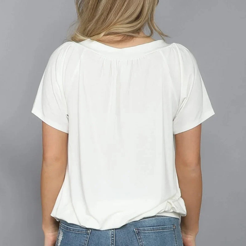 Solid Color Pleat Design T-shirt Top