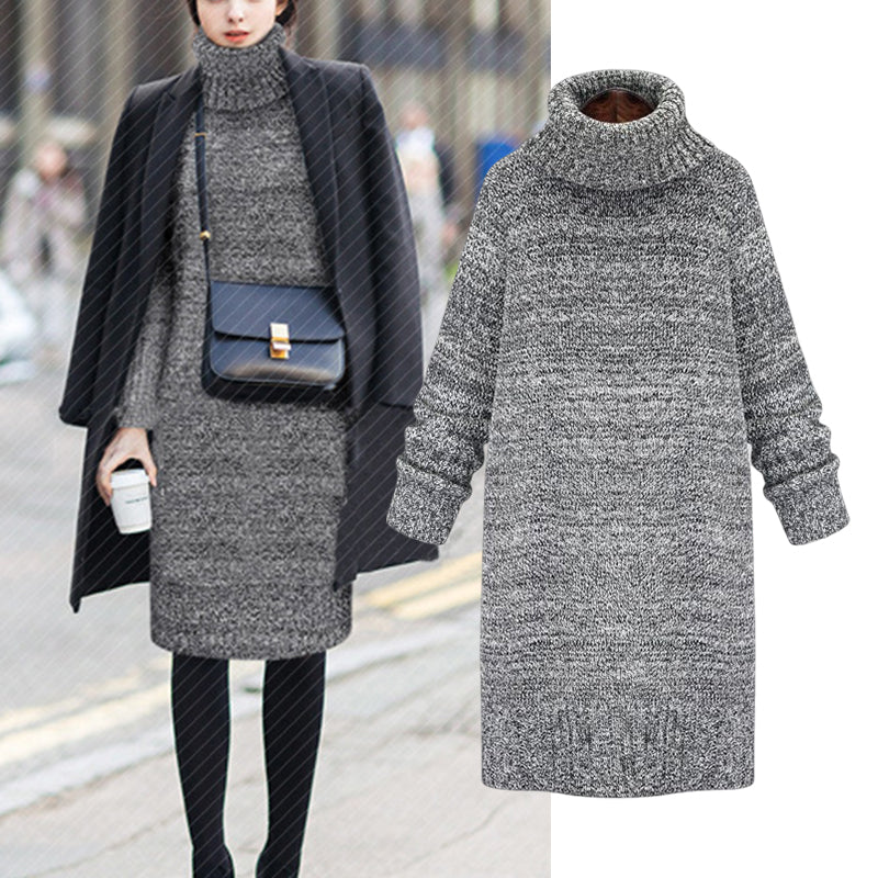 Turtleneck Mid-Length Knit Dress