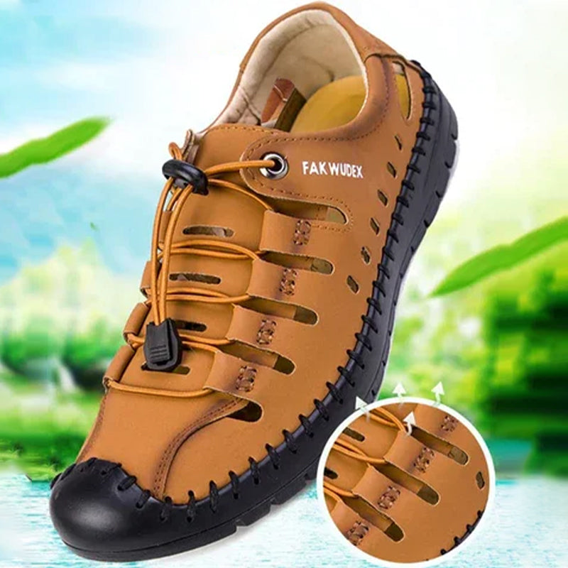 Aviator Wrapped Toe Hollow Leather Sandals