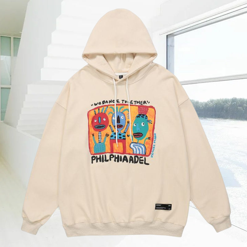 Ladies Autumn Cartoon Graffiti Print Hoodie