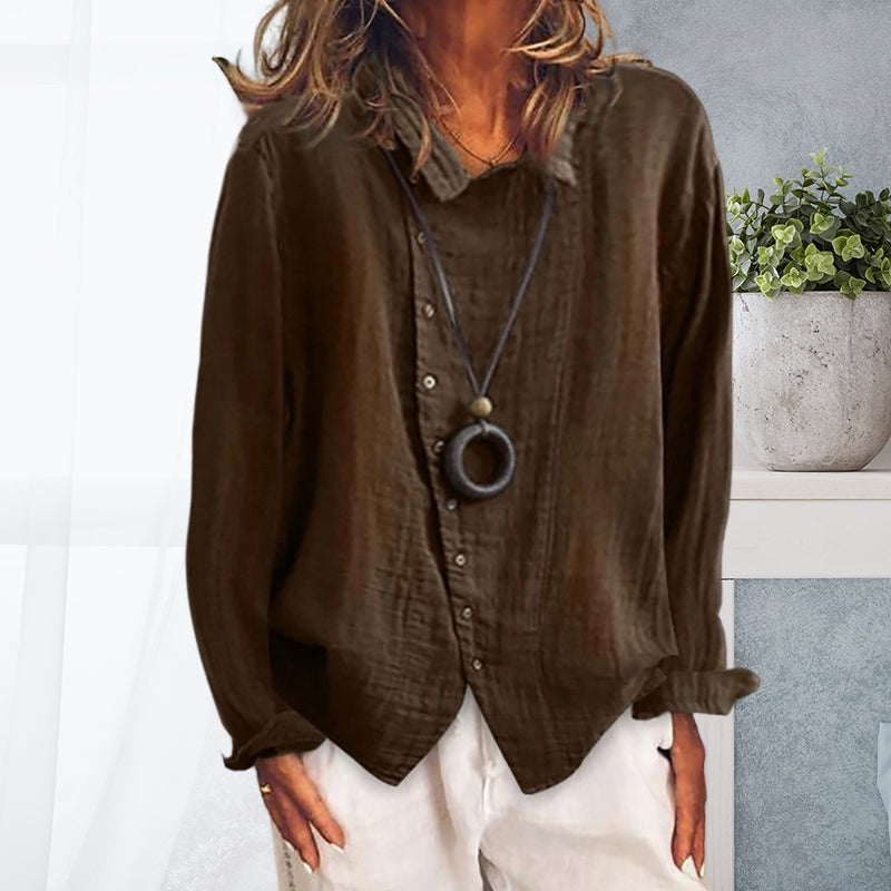 Solid Color Cotton Linen Lapel Shirt