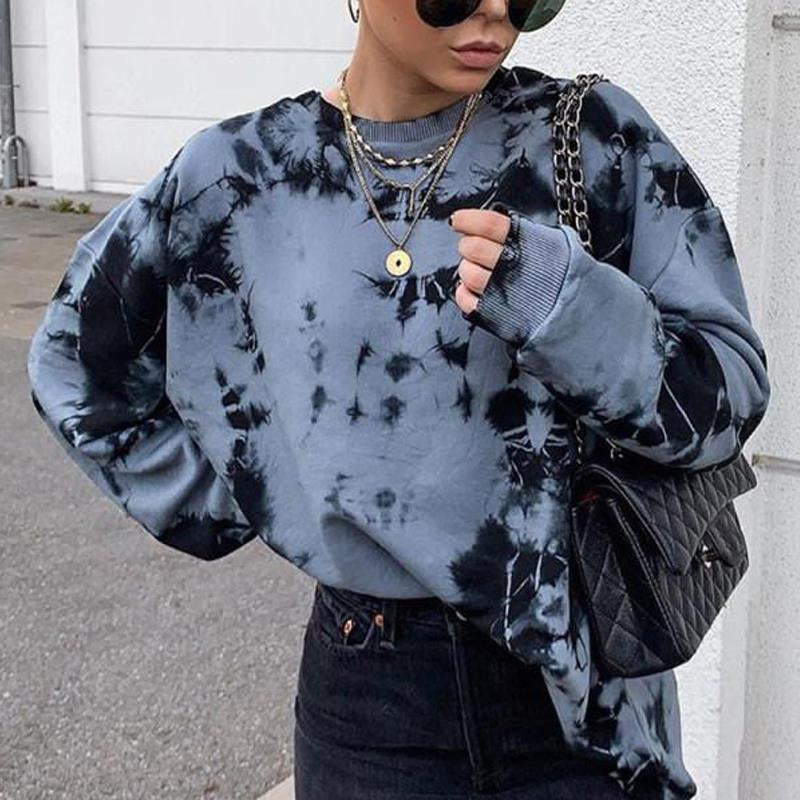 Loose Crew Neck Sweatshirt For Women In Tie-dye Style