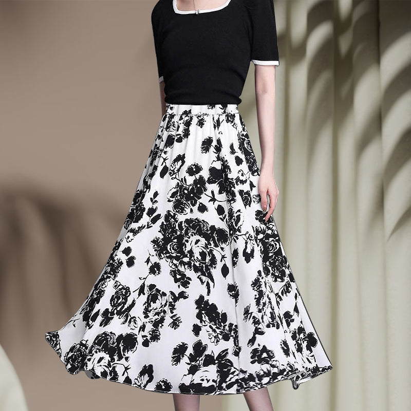 Simple Stretch Fitted A-Line Midi Skirt
