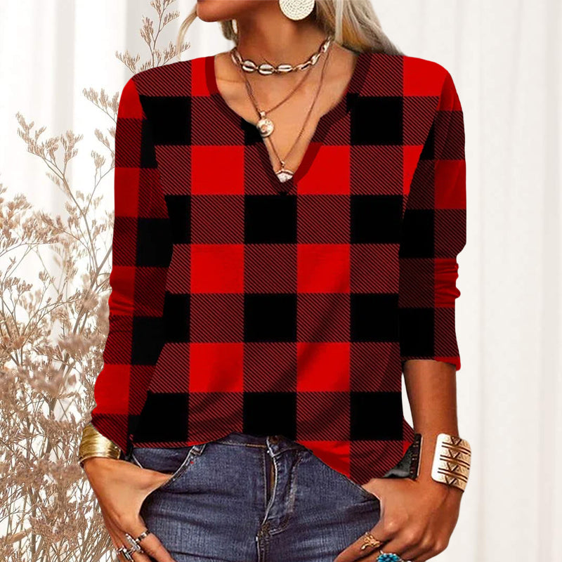 Plaid V-neck T-shirt