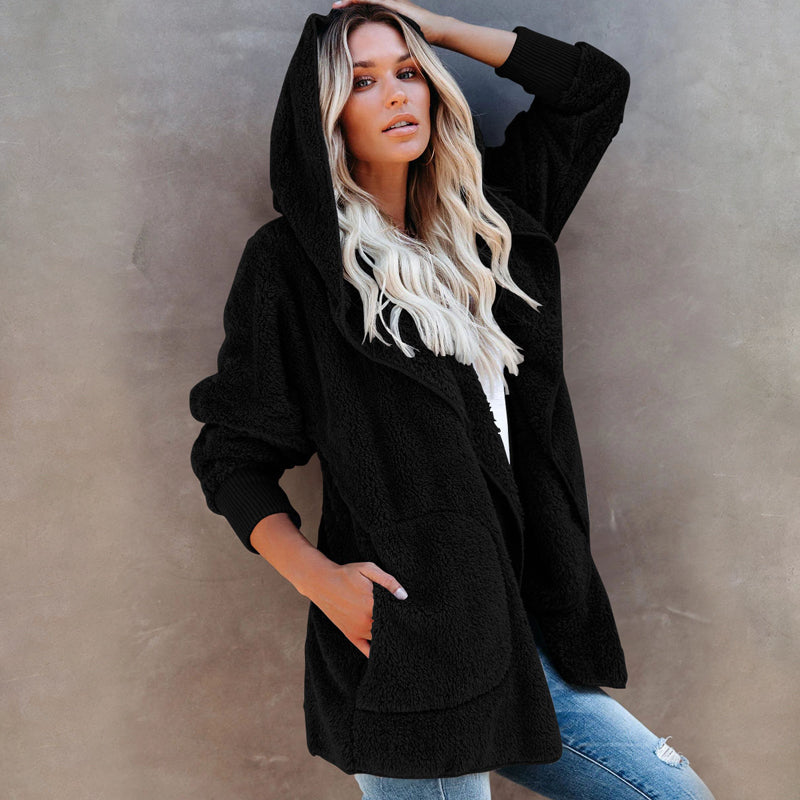 Long Sleeve Casual Hooded Solid Color Cardigan