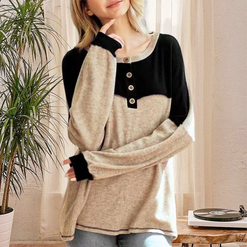 Round Neck Button Long Sleeve Shirt