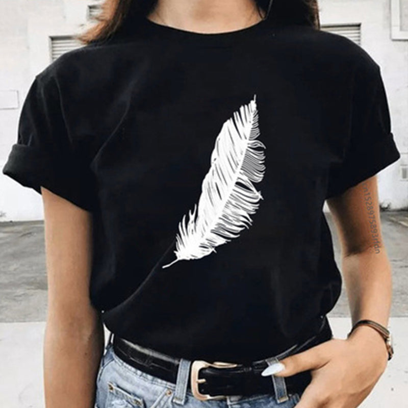 Feather Print Short Sleeve T-Shirt