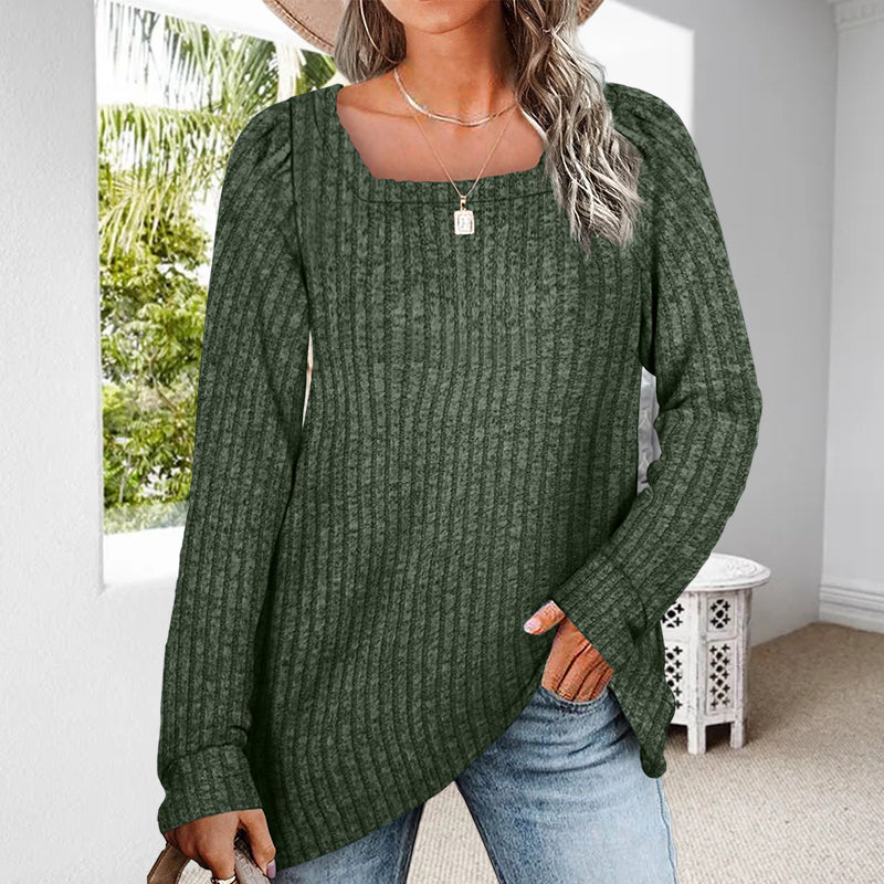 Square Neck Pit Strip Brushed Casual Sweater